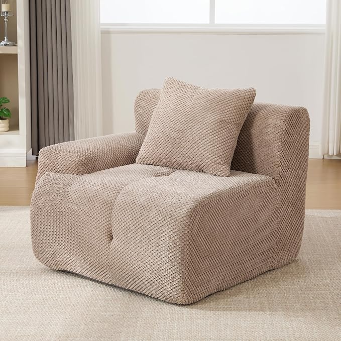 135" U-Shaped Compressed Sectional Cloud Sofa, Flannel Upholstered Modular Tufted Sofa with 6 Pieces, Symmetrical Boneless Foam Modular Cloud Couches for Living Room