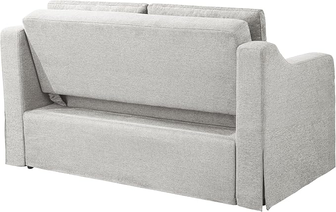Serta Hawthorne 66.1" Slipcovered Convertible Sleeper Loveseat, Full Size, Dreamcoil Comfort, FingerGuard Pinch Point Protection, Polyester Tweed Fabric, Linen