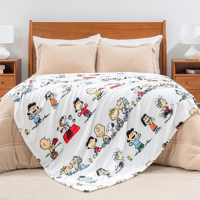 Berkshire Blanket Peanuts® VelvetLoft® Cute Character Snoopy Plush Blanket,Peanuts Stripe Multi,King 90 in x 108 in (Official Peanuts® Product)