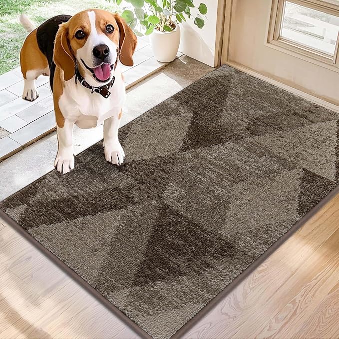 COSY HOMEER Entryway Rugs Doormat 20"x32", Non-Slip Absorbent Polyester, Washable Rugs for Front Door, Dirty Paws & High Traffic Areas, Brown by COSYHOMEER