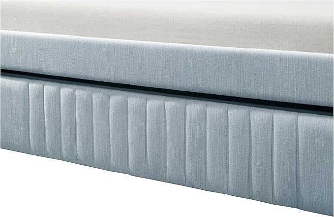 Home Design Amelia Twin Daybed with Pull-Out Trundle, Linen Upholstery, Track Arms, Rounded Backrest with Vertical Channel Tufting, Slat Support, Light Blue