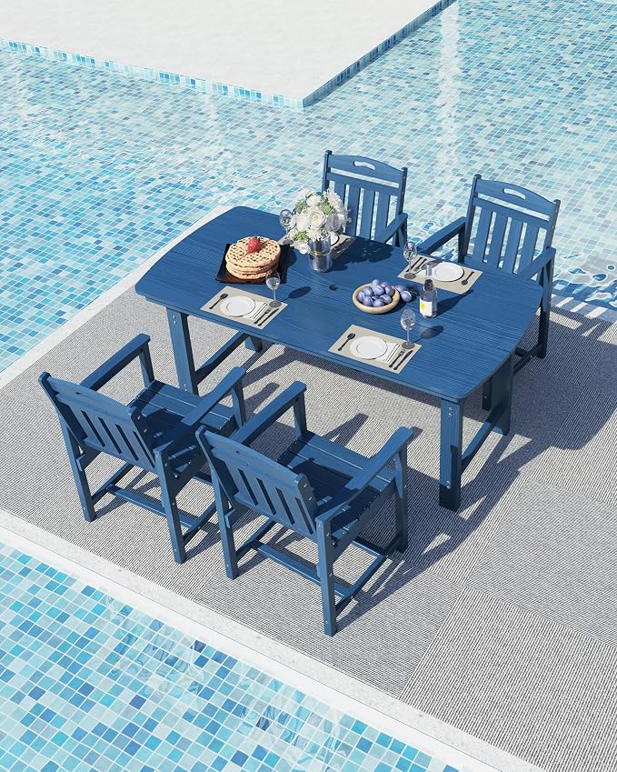 Ciokea HDPE Outdoor Dining Set, 5-Piece Patio Table and Chairs Set with Umbrella Hole, All-Weather Patio Dining Sets for 4, Durable Patio Furniture for Backyard, Garden, Lawn & Poolside, Navy Blue - Image 8