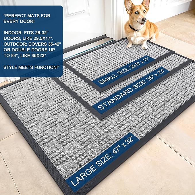 OLANLY Front Door Mat Outside Entrance 59x23, Absorbent, Heavy Duty Sturdy Natural Rubber Doormat Indoor Outdoor, Non-Slip, Stain and Fade Resistant, Low Profile Floor Mat for Entryway, Light Gray - Image 2