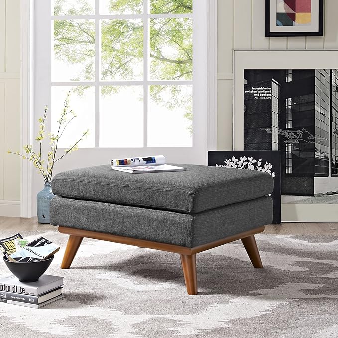 Modway Engage Mid-Century Modern Upholstered Fabric Ottoman in Gray