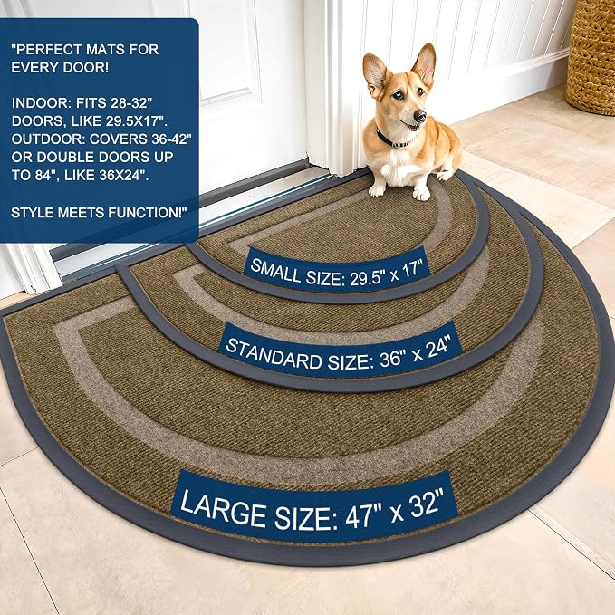 OLANLY Half Circle Door Mat Indoor Outdoor Entrance Welcome, Waterproof All-Season, All-Weather Doormat, Sturdy Natural Rubber, Low Profile, Easy Clean Patio Porch Entryway Mat, 47x32, Brown - Image 2