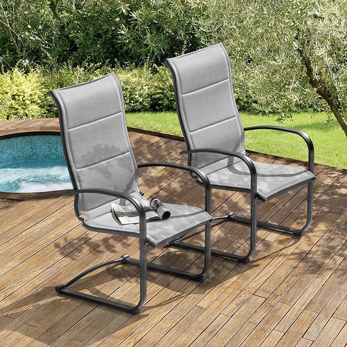 NUU GARDEN Patio Dining Chairs Set of 2, All-Weather Padded Textilene Chairs with Spring Motion and High Back, Breathable Outdoor Dining Chairs for Backyard Lawn Deck, Gray - Image 2