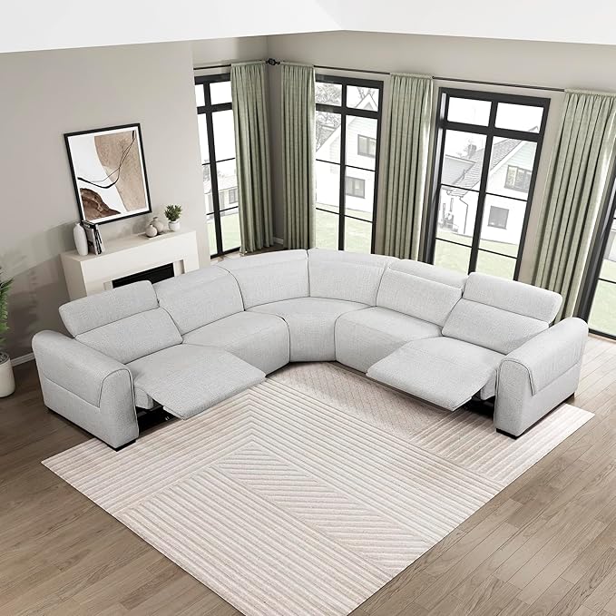 Lexicon Power Reclining Sectional Couches for Living Room-Modular Sectional Sofa, Wall Hugger, 3 Recliner Seats, Power Headrests, Charging Ports, 5 Seater Couch, Chenille Cloud