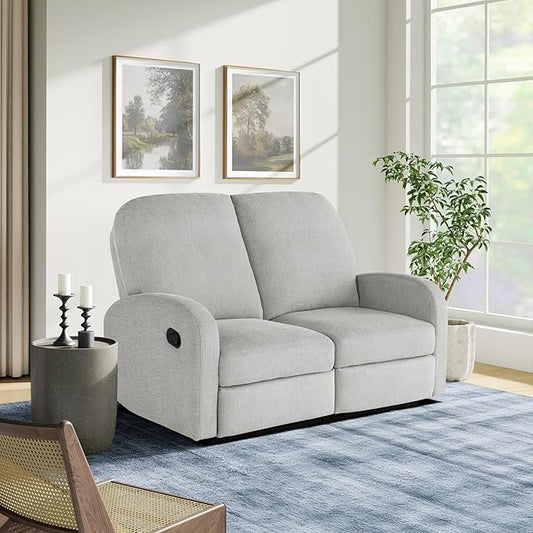 Relax-A-Lounger® Palmdale 58.3" Rocker Manual Pull-Handle Loveseat Recliner, Soft Modern, Pocket Coil Comfort, Black Metal Base Leg, Soft Chenille Fabric, Light Gray