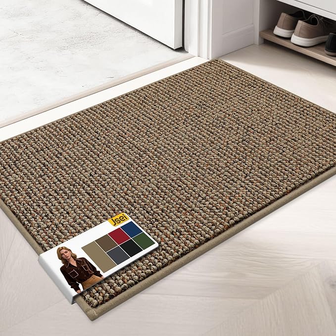 JSEI Dirt Trapper Door Mat 20"x32" Non-Slip Washable Entrance Mat, Dog Doormats, Absorbent & Fade-Resistant Floor Mats, Low Profile Welcome Mats for Entryway, Front Door, and Inside Entrance, Taupe by JSEI