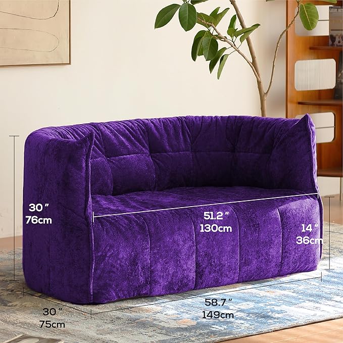 N&V Mid Century Brigantin Deep Relaxation Sofa, Soft Premium Chenille, for Living Room Bedroom and Office (Royal Purple, ThreeSeater)