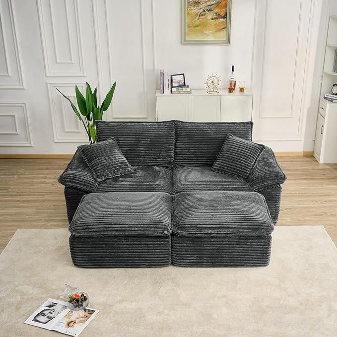 Comfy Boneless Cloud Sofa Chaise Oversized Fluffy Corduroy Upholstered Chaise Lounge for Living Room Bedroom, Modular Compressed Foam Cloud Daybed, Single Seat Sofa