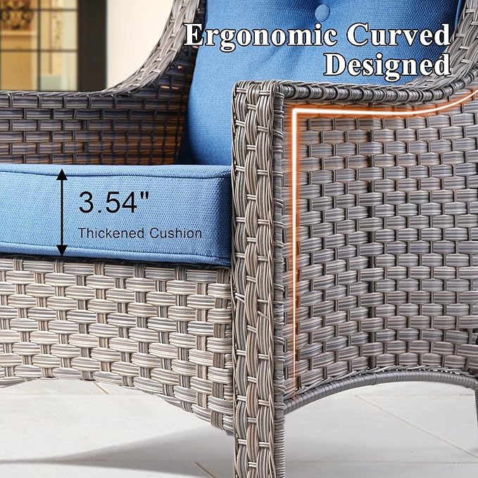 Patio Conversation Set,5 Pieces Wicker Patio Furnitures with Swivel Chair and Coffee Table,All Weather Patio Furniture Set for Garden,Backyard,Poolside(Sapphire Blue)