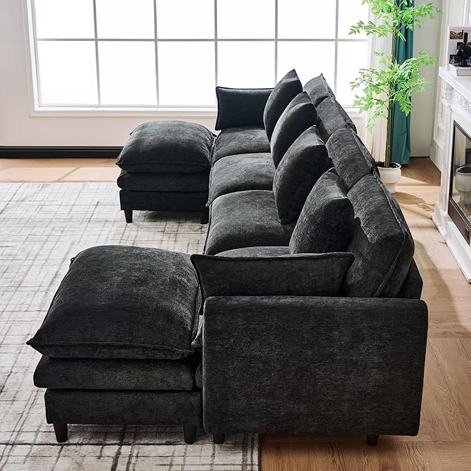 Eafurn 141" Oversized Modular Sectional Sofa with Movable Ottoman, 6 Seater Modern Chenille Reversible Sofa Set, Large Convertible U Shaped Couch for Living Room Apartment