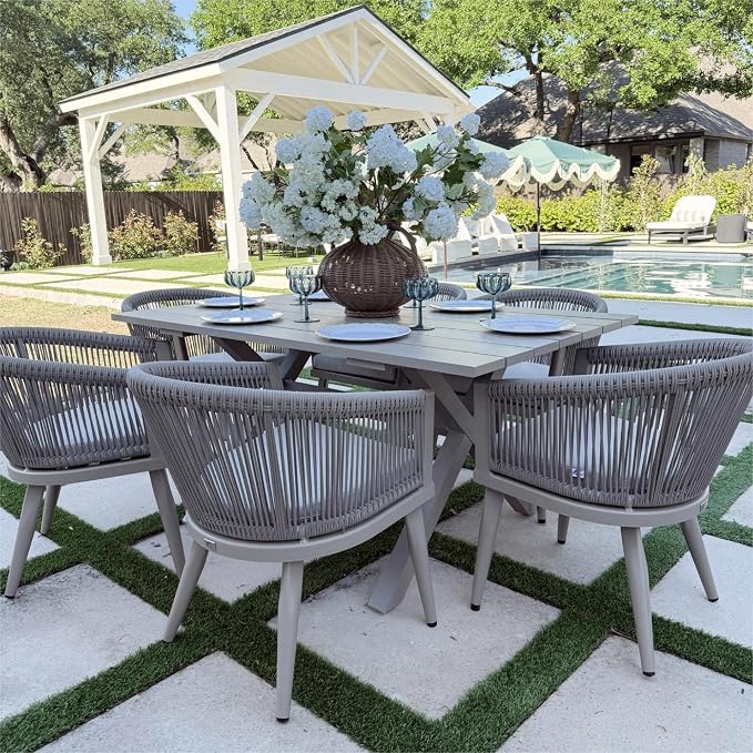 PURPLE LEAF Outdoor Dining Set for 8 All-Weather 9 Pieces Patio Aluminium Dining Table and Rope Weave Chairs Included Cushions for Backyard Deck Decor Kitchen Modern Patio Furniture Set Champagne - Image 3
