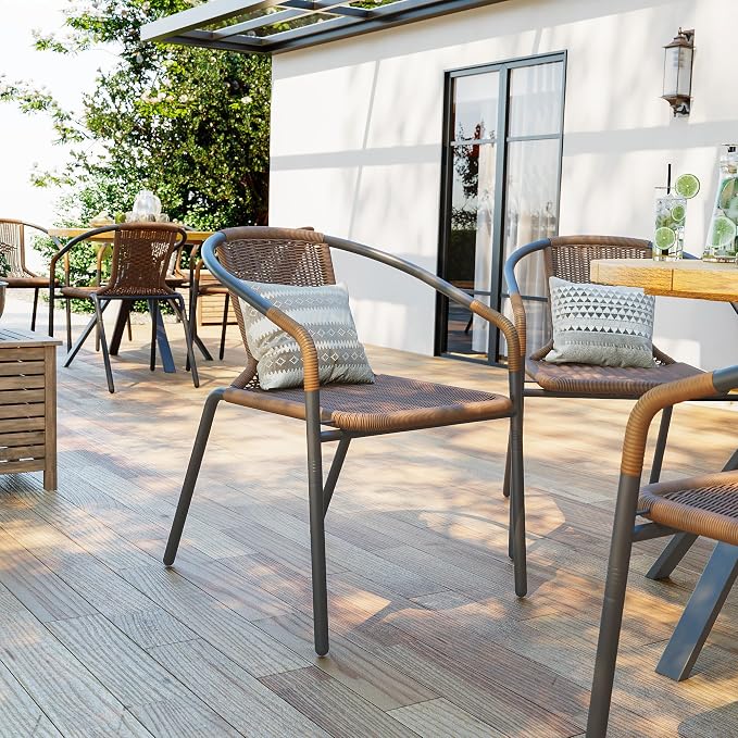 Amopatio Outdoor Dining Chairs Set of 6, Stackable Outdoor Patio Chairs, Rattan Patio Chairs Set of 6, for Porch, Deck, Yard, Garden, Poolside, Bistro, Restaurant, 6 Pack, Brown - Image 8