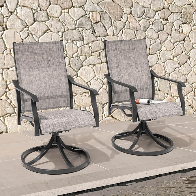 NUU GARDEN Swivel Patio Chair Set of 2, All-Weather Textilene Outdoor Dining Chairs with High Back, Outdoor Dining Chair Set for Lawn Porch Balcony Outside, Grayish Brown - Image 3