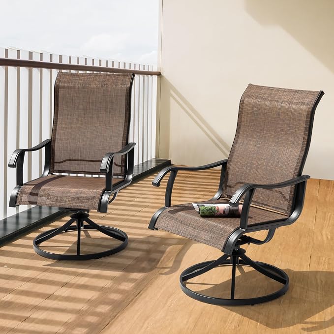 NUU GARDEN Patio Swivel Chair Set of 2, Outdoor Swivel Rocker Dining Chairs with All-Weather Textilene High Back and Metal Frame for Backyard Deck Lawn Garden, Brown - Image 3