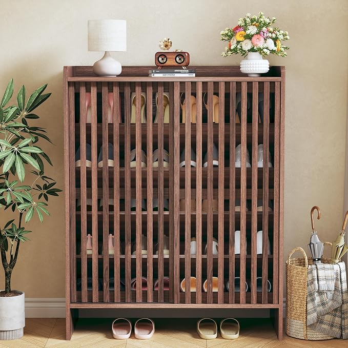 HUAHUU 5-Tier Shoe Cabinet with Sliding Shutter Doors, Wooden Shoe Storage Cabinet with Adjustable Shelf, Modern Freestanding Shoe Organizer Cabinet for Entryway, Hallway - Image 7