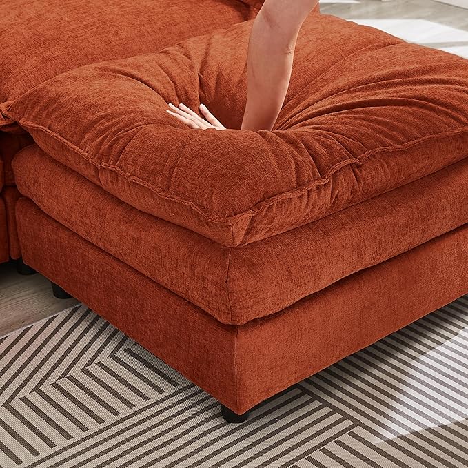105" Oversized Modular Cloud Sectional Sofa Free Convertible L-Shaped Corner Sectional with Movable Ottoman, Chenille Upholstered Multiple Cushions Cloud Sofa Couches | Easy to Assemble