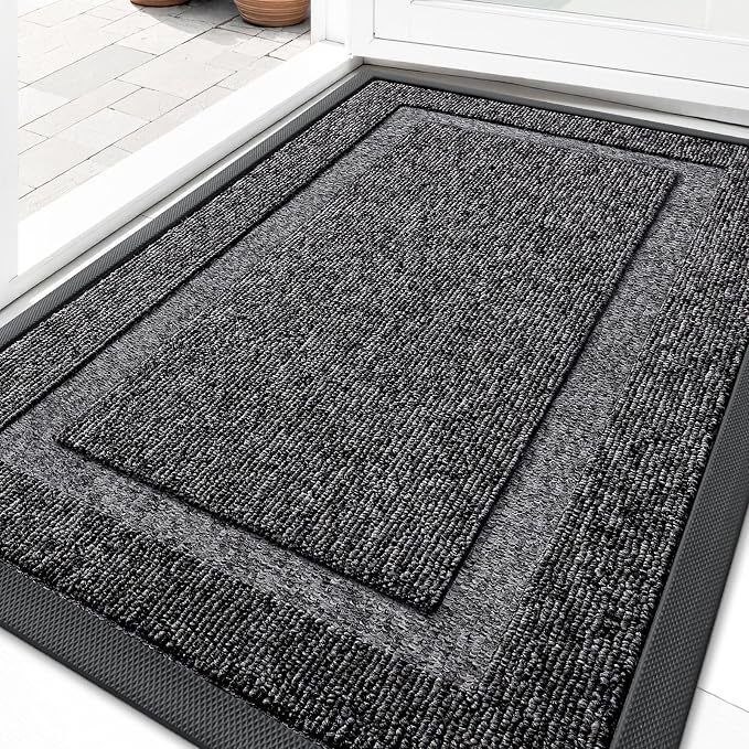 OLANLY Front Door Mat Indoor Outdoor Entrance, Waterproof All-Season, All-Weather Doormat, Sturdy Natural Rubber, Low Profile, Easy Clean Patio Porch Entryway Mat, 33x21, Black and White by OLANLY