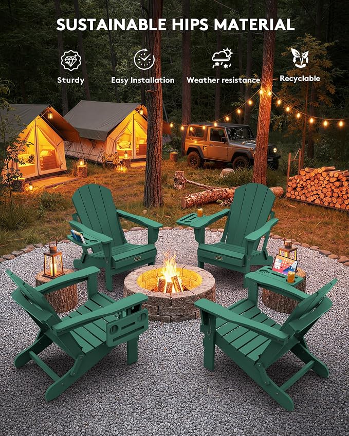 SERWALL Folding Adirondack Chair, Outdoor Adirondack Chairs with 4 in 1 Cup Holder, Weather Resistant Plastic Patio Chair for Garden, Backyard, Deck, Lawn, Fire Pit- Green - Image 8
