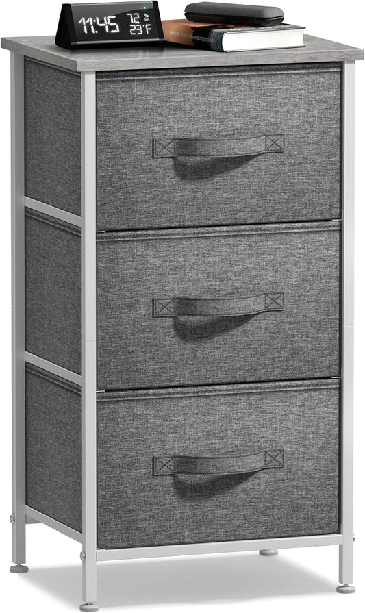 Sorbus Nightstand with 3 Drawers - Bedside Furniture & Night Stand End Table Dresser with Steel Frame, Wood Top, Easy Pull Fabric Bins for Home, Bedroom Accessories, Office & Dorm by Sorbus
