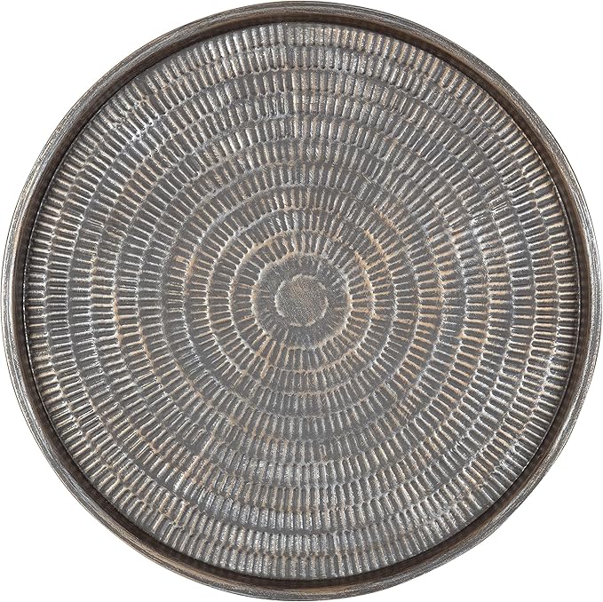 Kate and Laurel Mahdavi Boho-Chic Hammered Metal Tray Coffee Table, Brushed Silver
