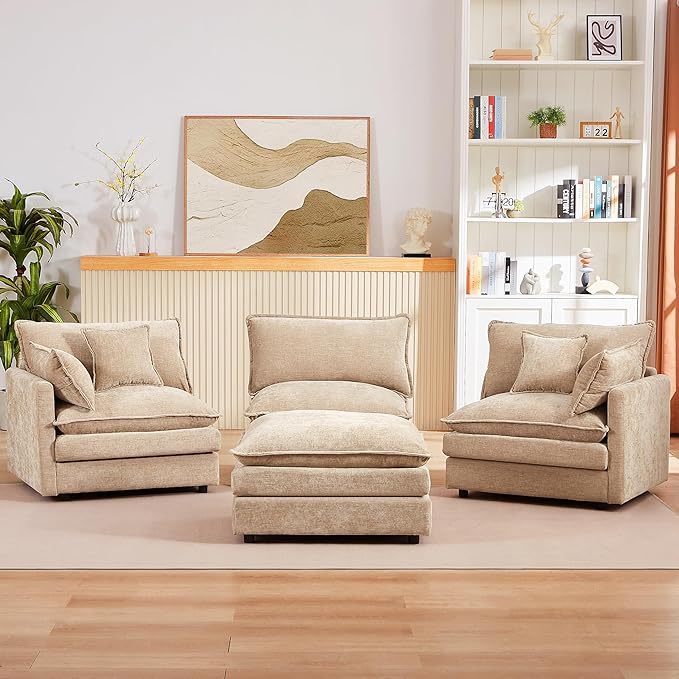 Eafurn Oversized Reversible Modular Sectional Sofa with Movable Ottoman, 4 Seater Convertible L Shaped Corner Couch Modern Chenille Sofa Set w/Double Layers Seat Cushions for Living Room Apartment