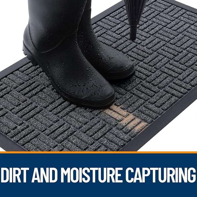 OLANLY Front Door Mat Outside Entrance 59x23, Absorbent, Heavy Duty Sturdy Natural Rubber Doormat Indoor Outdoor, Non-Slip, Stain and Fade Resistant, Low Profile Floor Mat for Entryway, Black Gray - Image 2