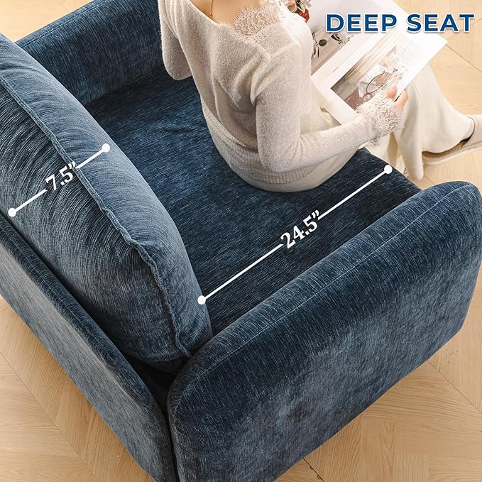 Rexulqo Oversized Accent Chair Set of 2,All Seats Storage,Comfy Armchair,24.5'' Deep Seat,Upholstered Living Room Chairs,Reading Chair for Bedroom,Office,Chenille,Blue