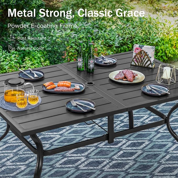 PHI VILLA 7 PCS Patio Dining Set, Outdoor Table & Chairs Set with Large Metal Table & 6 High Back Padded Outdoor Swivel Armerest Chairs, Patio Dining Furniture Set for Patio, Lawn, Garden, Porch - Image 7