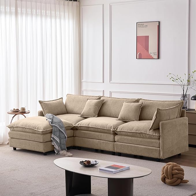105" Oversized Modular Cloud Sectional Sofa Free Convertible L-Shaped Corner Sectional with Movable Ottoman, Chenille Upholstered Multiple Cushions Cloud Sofa Couches | Easy to Assemble