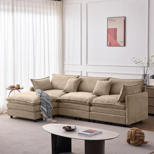 105" Oversized Modular Cloud Sectional Sofa Free Convertible L-Shaped Corner Sectional with Movable Ottoman, Chenille Upholstered Multiple Cushions Cloud Sofa Couches | Easy to Assemble