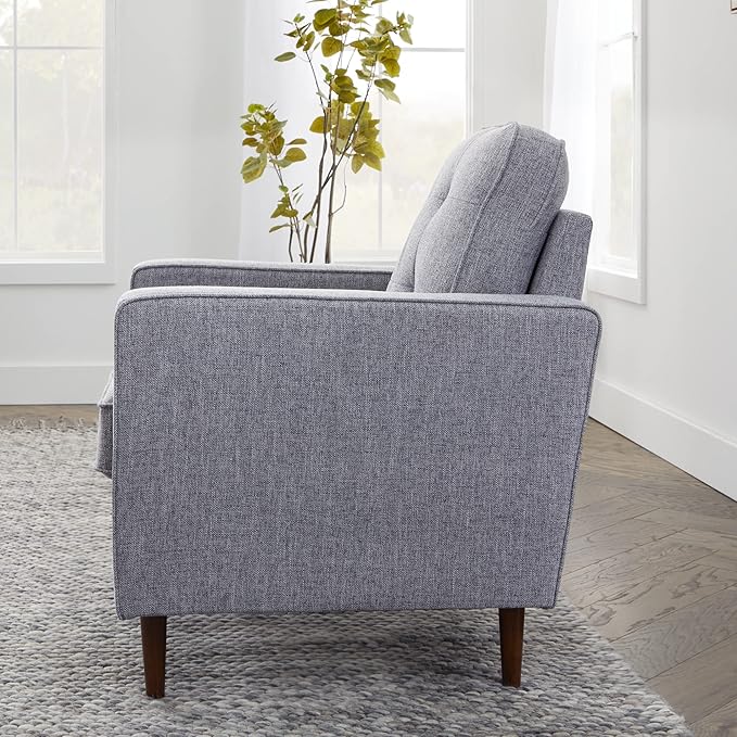 Edenbrook Lynnwood Upholstered Accent Chair - Living Room Furniture - Office - Bedroom - Mid-Century Modern Design - Armchair - Buttonless Tufting - Simple Assembly - Solid Frame - Light Gray