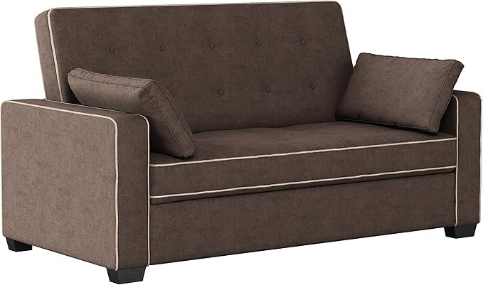 Serta Ainsley 72.6" Convertible Sleeper Sofa, Queen Size, Dreamcoil Comfort, Soft Woven Fabric, Java