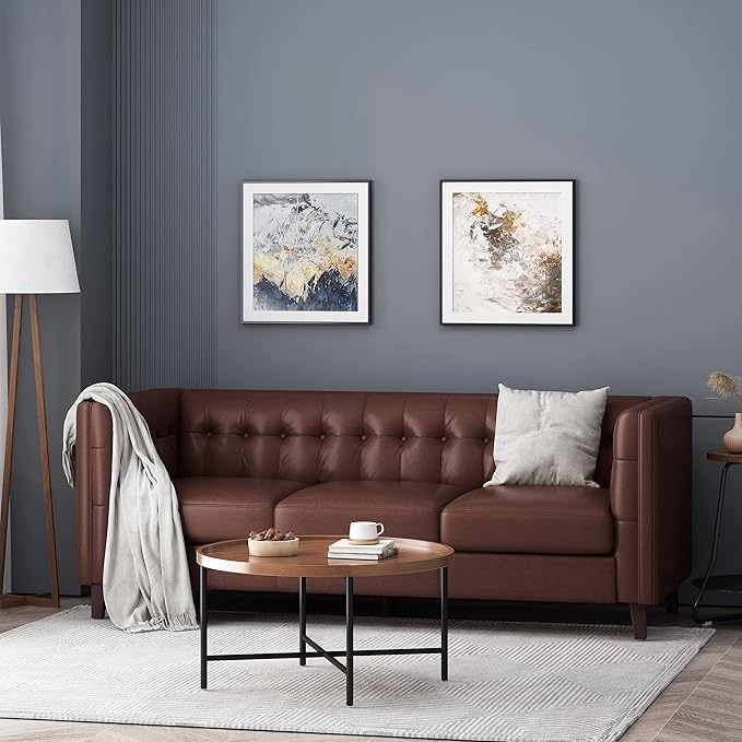 Pondway Tufted 3 Seater Sofa - Faux Leather - Dark Brown/Brown