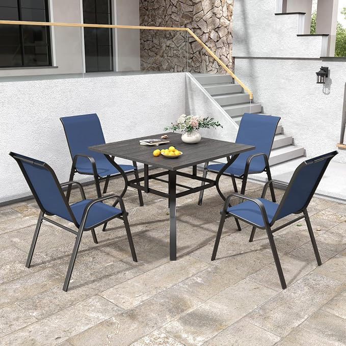 Patio Chairs Set of 8, Stackable Outdoor Dining Chairs for All Weather Textilene Fabric & Metal Frame, Outdoor Chairs Set for Backyard Deck Garden - Image 8