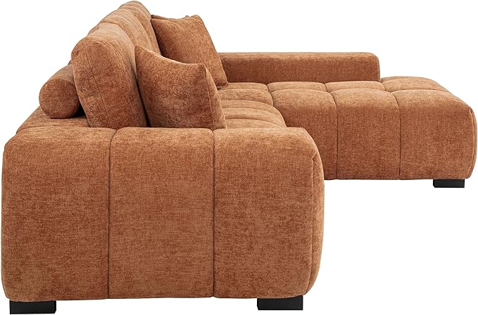Coaster Home Furnishings - Octavia - Wood - Upholstered Sectional Sofa with Waterfall Seating, Grid Tufting, Reversible Back Cushions and Accent Pillows - Living Room - Orange - 509350