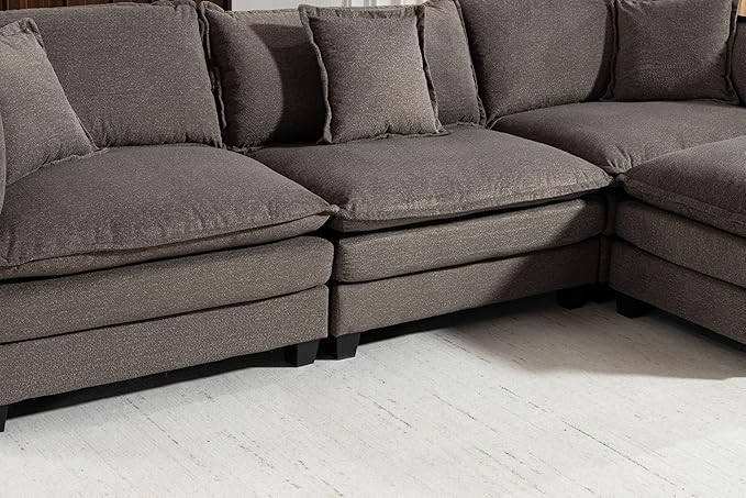 Eafurn Oversized Reversible Modular Sectional Sofa with Movable Ottoman, Convertible L Shaped Corner Couch Modern Chenille Sofa Set w/Double Layers Seat Cushions for Living Room Apartment