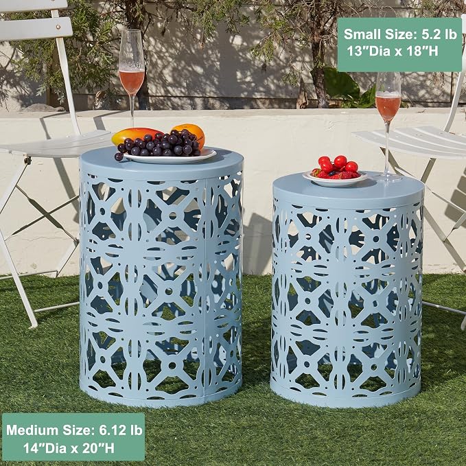 Y&M Set of 3 Heavy-Duty Round End Table, Side Table, Coffee Table for Indoor Multifunctional Use, Outdoor Decorative Garden Stool Plant Stand-Blue - Image 2
