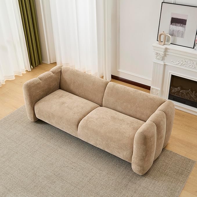 Christopher Knight Home Ahri 83'' Wood Frame Lounge Sofa Couch with Wave Design, Soft Seating 3-Seater Sofa with Armrests, Comfy Velvet Upholstered Home Sofa for Living Room and Office, Camel