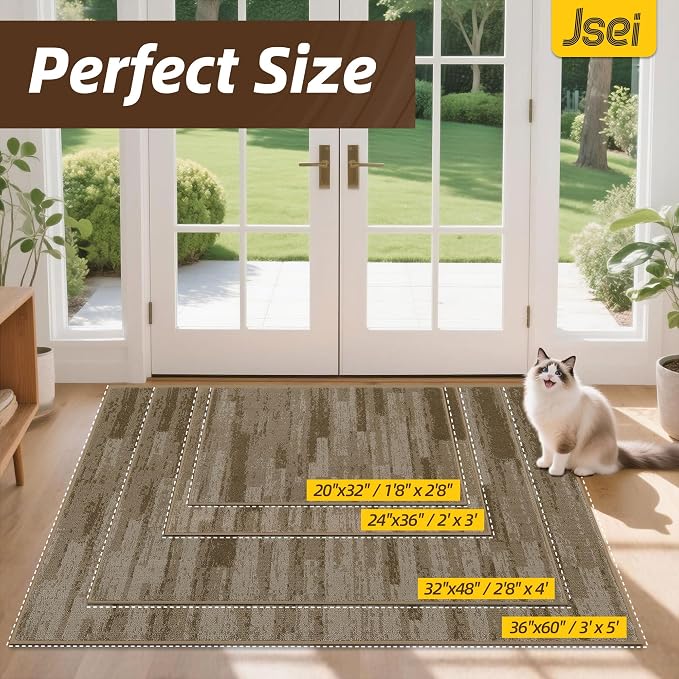 JSEI Dirt Trapper Door Mat 36"x60", Non-Slip Doormats Washable Entryway Mat, Welcome Floor Mat Absorbent Low Profile Dog Door Mats for Front Back Door, Wet Shoes & Paws, Beige - Image 2