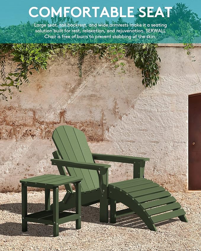 SERWALL Adirondack Chair Set of 6, Weather Resistant HIPS Lawn Chairs with Cup Holder for Patio Garden Outdoors Fire Pit- Army - Image 2