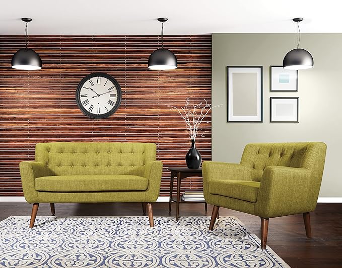 AVENUESIX OSP Home Furnishings Mill Lane Mid-Century Modern Loveseat with Button Tufted Design and Spring Cushion Support, Green Fabric