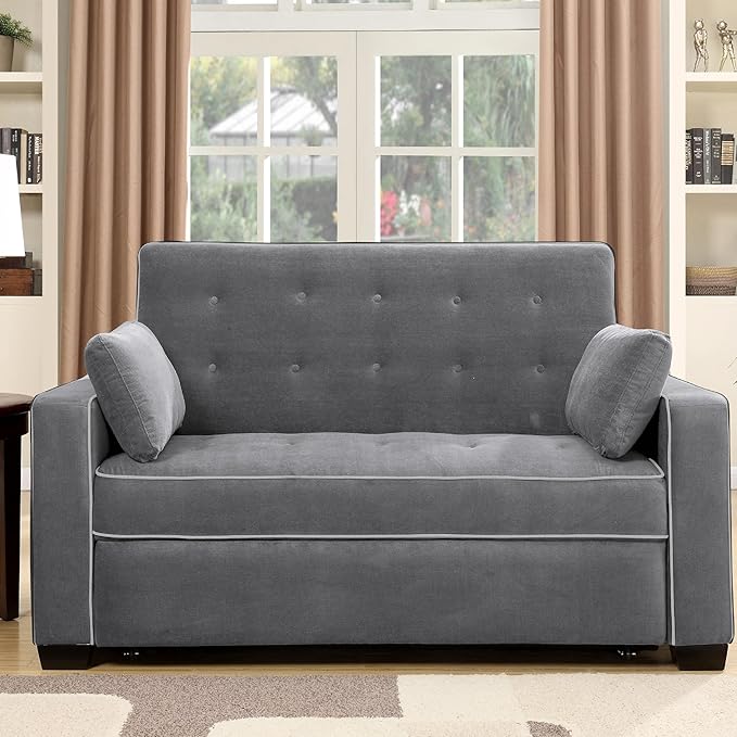 Serta Ainsley 72.6" Convertible Sleeper Sofa, Queen Size, Dreamcoil Comfort, Soft Woven Fabric, Charcoal