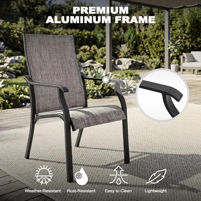 NUU GARDEN Outdoor Dining Chairs Set of 2, Textilene Patio Chairs with Aluminum Frame, Quick-Dry Rust-Resistant Chairs with Backrest & Armrests for Lawn Garden Backyard, Grayish Brown - Image 6