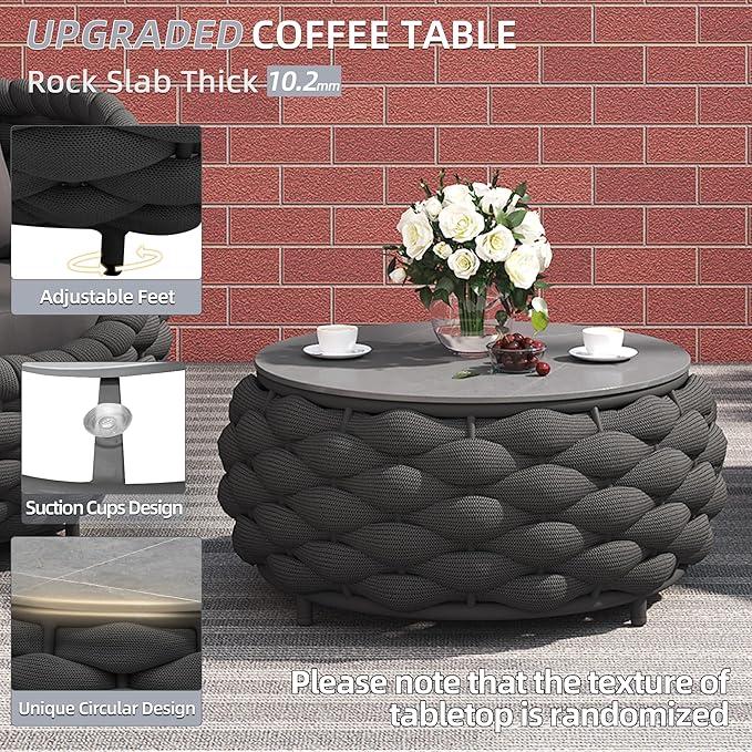 TWT Patio Furniture Set 4 Pieces Aluminum Outdoor Furniture w/27.8in Coffee Table,Patio Conversation Set with Hand Woven Polyester Rope for Backyard Garden Poolside,Dark Gray