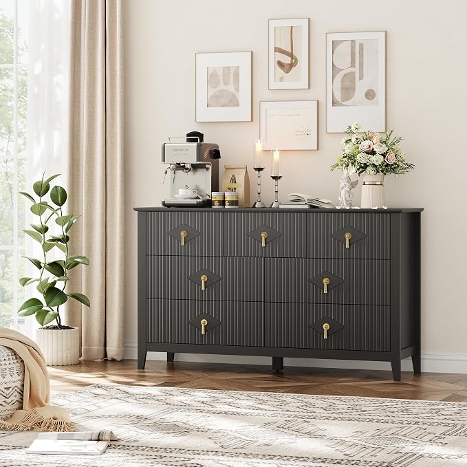 GarveeHome Fluted Dresser for Bedroom, 54 Inch Wide 7-Drawer Wood Dresser, Modern Chest of Drawers, Storage Organizer Cabinet for Living Room, Hallway, Entryway, Black - Image 8