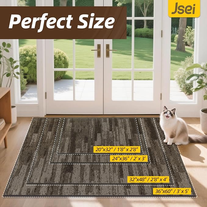JSEI Dirt Trapper Door Mat 20"x32", Non-Slip Doormats Washable Entryway Mat, Welcome Floor Mat Absorbent Low Profile Dog Door Mats for Front Back Door, Wet Shoes & Paws, Brown - Image 2