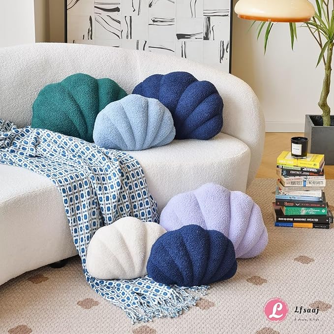 Lfsaaj Seashell Throw Pillows, Shell Shaped Throw Pillows, 18 Inch Soft Home Decorative Pillow Plush Cushion for Bed Couch Living Sofa Room Decor Accent Throw Pillow (Navy 18Inch)